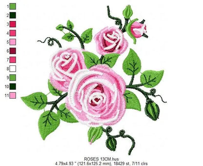 Roses embroidery designs - Flower embroidery design machine embroidery pattern - Rose embroidery file - Flowers for towels embroidery pes Marcia Embroidery
