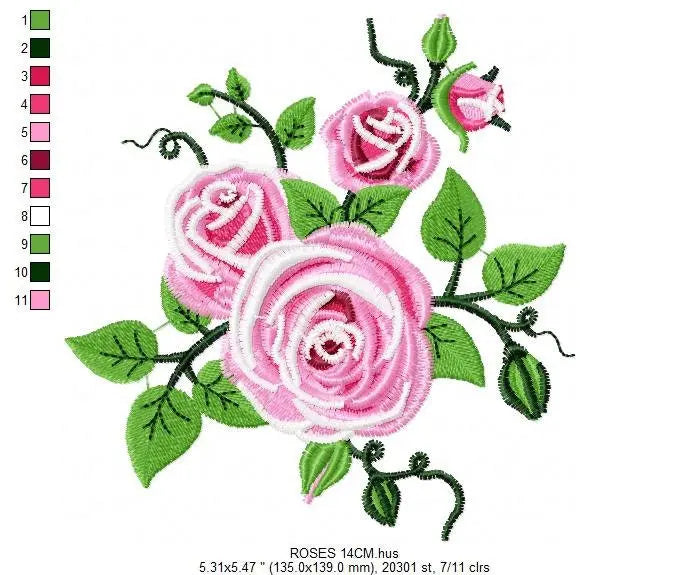 Roses embroidery designs - Flower embroidery design machine embroidery pattern - Rose embroidery file - Flowers for towels embroidery pes Marcia Embroidery