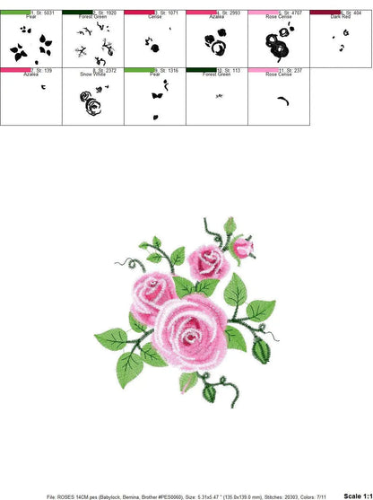 Roses embroidery designs - Flower embroidery design machine embroidery pattern - Rose embroidery file - Flowers for towels embroidery pes Marcia Embroidery