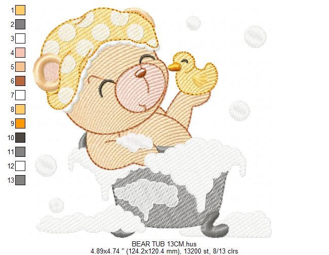 Bathing Bear embroidery designs - Baby girl embroidery design machine embroidery pattern - Bear with soap bubbles embroidery file download Marcia Embroidery