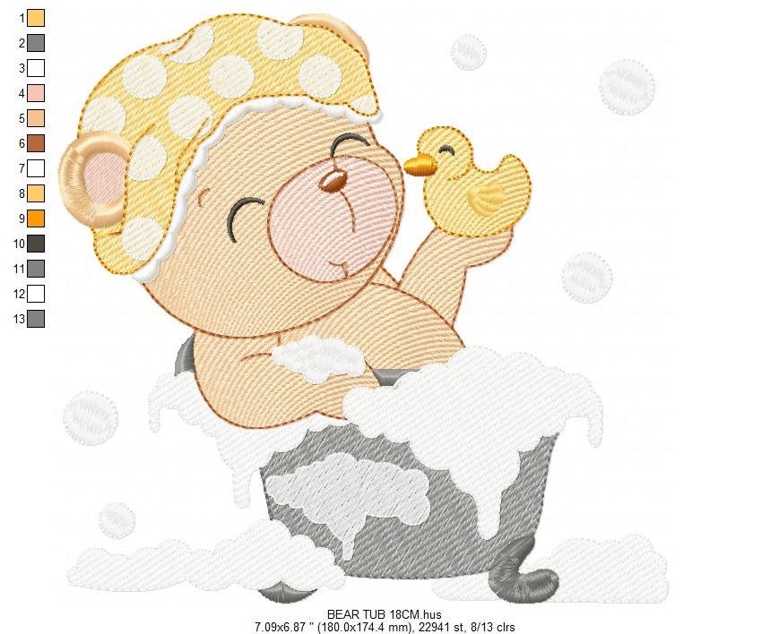 Bathing Bear embroidery designs - Baby girl embroidery design machine embroidery pattern - Bear with soap bubbles embroidery file download Marcia Embroidery