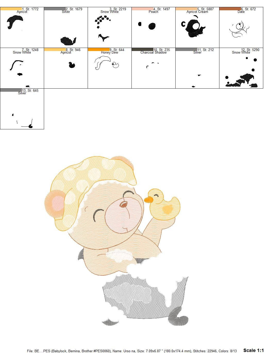 Bathing Bear embroidery designs - Baby girl embroidery design machine embroidery pattern - Bear with soap bubbles embroidery file download Marcia Embroidery