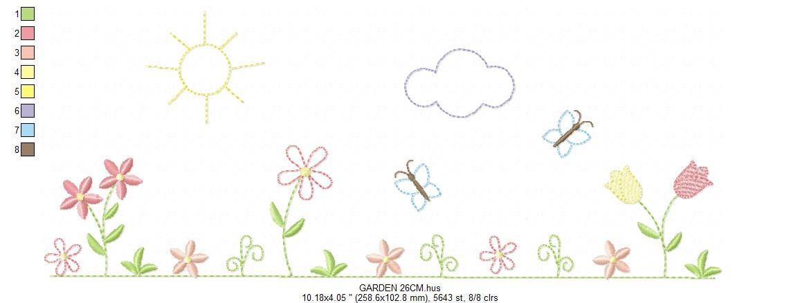 Flower garden embroidery designs - Spring flowers embroidery design machine embroidery pattern - Tea towel embroidery file - kitchen apron - Marcia Embroidery