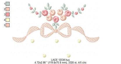 Lace with flowers embroidery designs - Flower Bouquet embroidery design machine embroidery pattern - Baby girl embroidery download pes jef