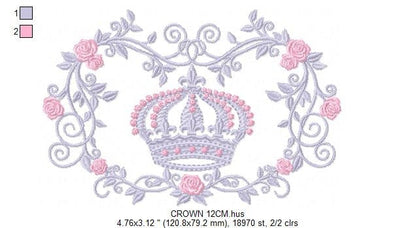 Crown embroidery designs - Laurel Wreath with Crown embroidery design machine embroidery pattern - Flowers embroidery file crown design - Marcia Embroidery