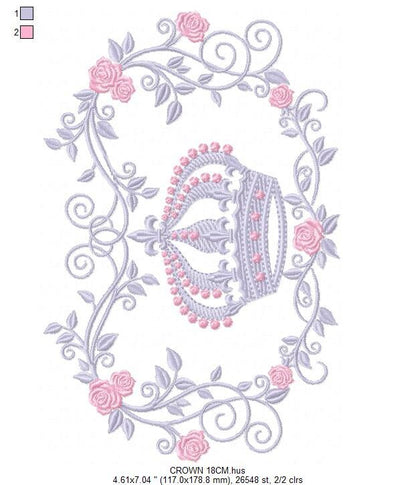 Crown embroidery designs - Laurel Wreath with Crown embroidery design machine embroidery pattern - Flowers embroidery file crown design - Marcia Embroidery