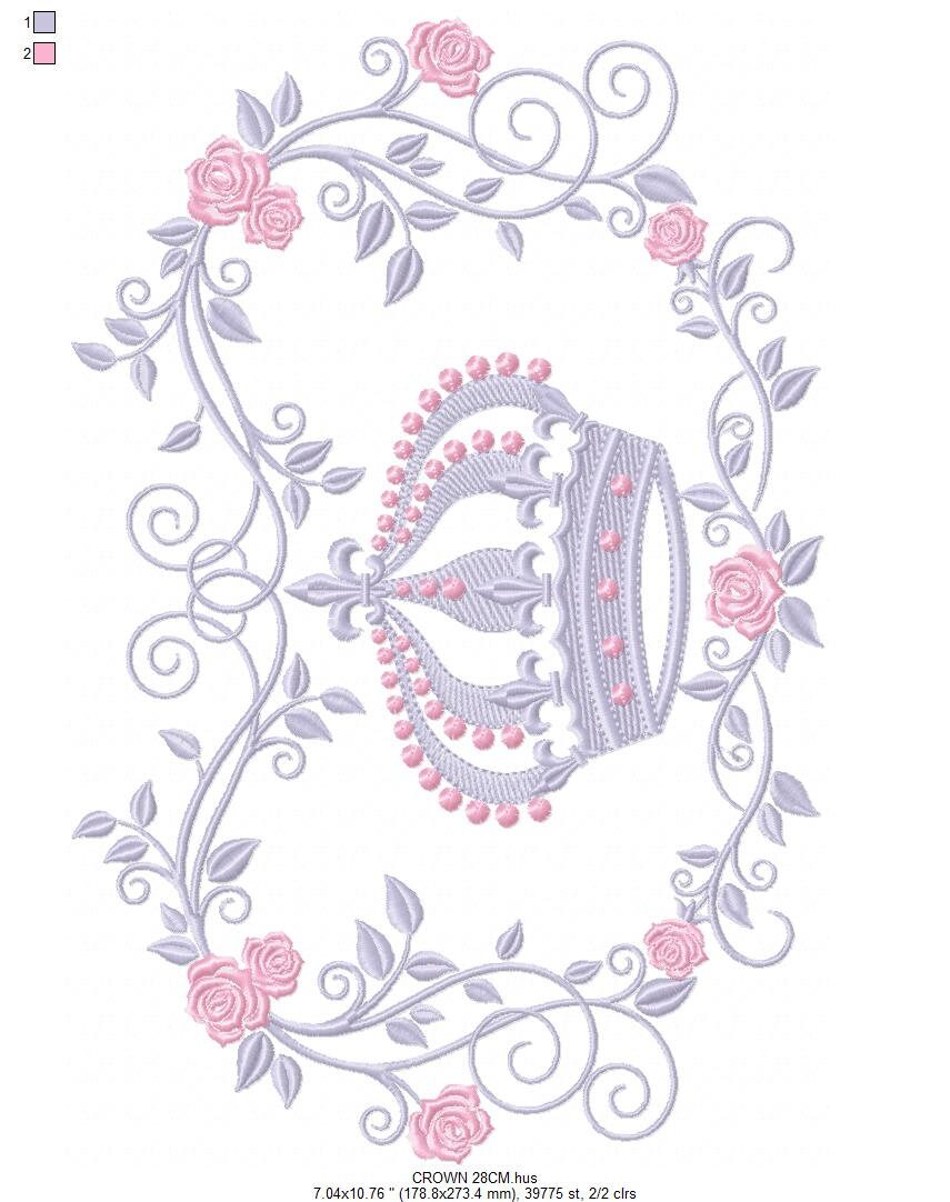 Crown embroidery designs - Laurel Wreath with Crown embroidery design machine embroidery pattern - Flowers embroidery file crown design - Marcia Embroidery