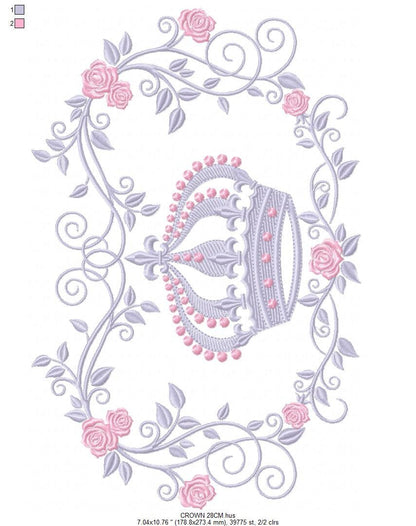 Crown embroidery designs - Laurel Wreath with Crown embroidery design machine embroidery pattern - Flowers embroidery file crown design - Marcia Embroidery