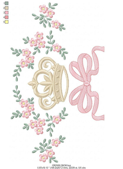 Crown embroidery designs - Laurel Wreath with Crown embroidery design machine embroidery pattern - newborn embroidery file crown design Marcia Embroidery