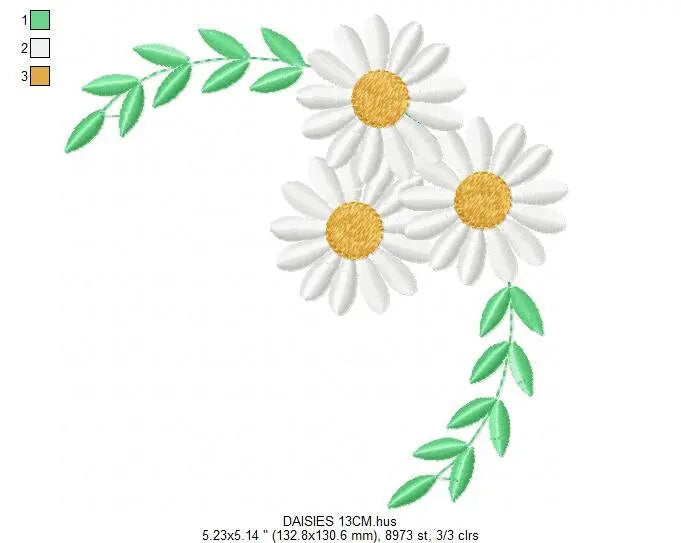 Daisies garden embroidery designs - Spring flowers embroidery design machine embroidery pattern - Tea towel corner embroidery file - kitchen Marcia Embroidery