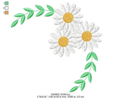 Daisies garden embroidery designs - Spring flowers embroidery design machine embroidery pattern - Tea towel corner embroidery file - kitchen Marcia Embroidery