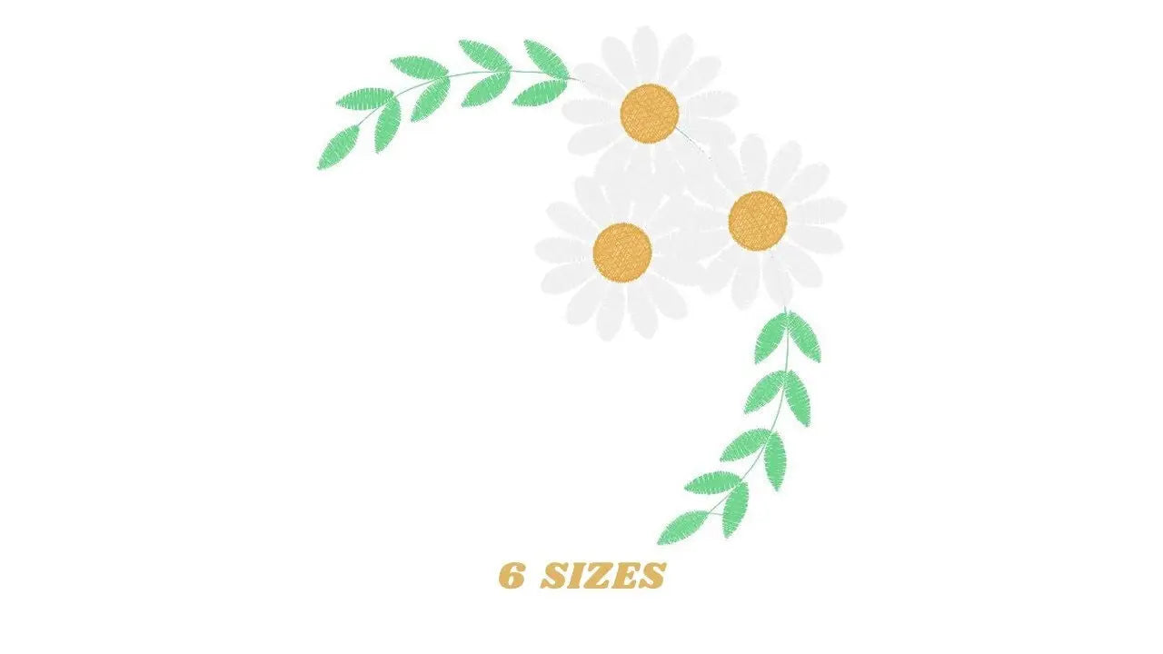Daisies garden embroidery designs - Spring flowers embroidery design machine embroidery pattern - Tea towel corner embroidery file - kitchen Marcia Embroidery