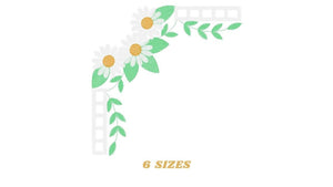 Daisies corner embroidery designs - Daisy embroidery design machine embroidery pattern - Tea towel embroidery file - kitchen apron pes jef