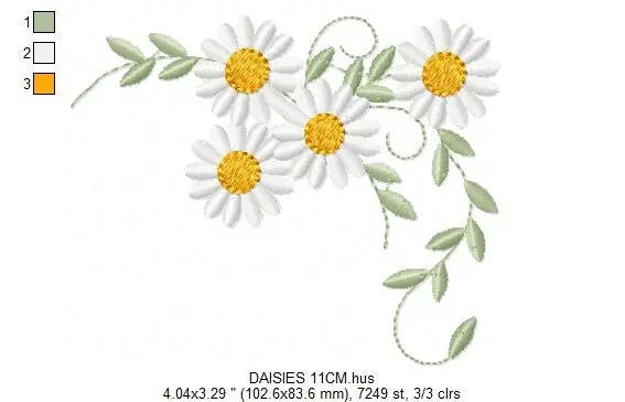 Daisies garden embroidery designs - Spring flowers embroidery design machine embroidery pattern - Tea towel embroidery file - kitchen apron Marcia Embroidery