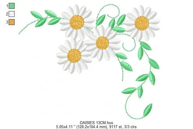 Daisies garden embroidery designs - Spring flowers embroidery design machine embroidery pattern - Tea towel embroidery file - kitchen apron Marcia Embroidery