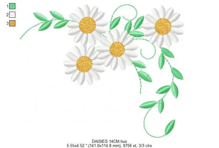 Daisies garden embroidery designs - Spring flowers embroidery design machine embroidery pattern - Tea towel embroidery file - kitchen apron Marcia Embroidery
