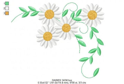 Daisies garden embroidery designs - Spring flowers embroidery design machine embroidery pattern - Tea towel embroidery file - kitchen apron Marcia Embroidery