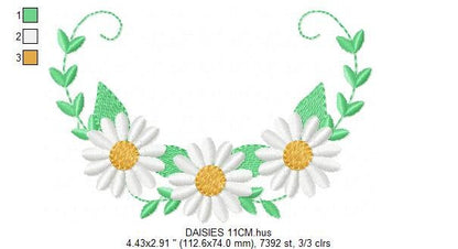 Daisies garden embroidery designs - Daisy embroidery design machine embroidery pattern - Tea towel embroidery file - kitchen apron download