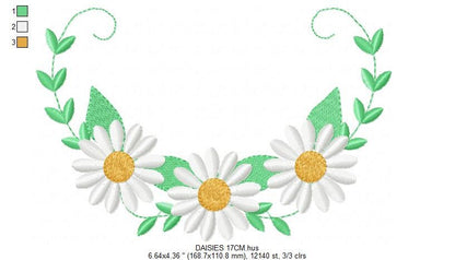 Daisies garden embroidery designs - Daisy embroidery design machine embroidery pattern - Tea towel embroidery file - kitchen apron download