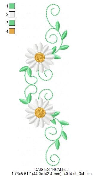 Cute Daisies embroidery designs - Delicate flowers embroidery design machine embroidery pattern - Kitchen towel embroidery file pes jef vp3 Marcia Embroidery
