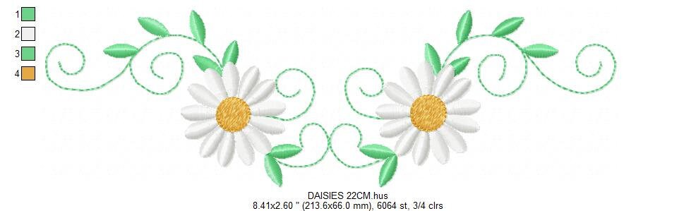 Cute Daisies embroidery designs - Delicate flowers embroidery design machine embroidery pattern - Kitchen towel embroidery file pes jef vp3 Marcia Embroidery
