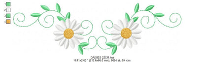 Cute Daisies embroidery designs - Delicate flowers embroidery design machine embroidery pattern - Kitchen towel embroidery file pes jef vp3 Marcia Embroidery