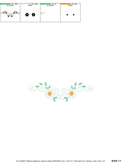 Cute Daisies embroidery designs - Delicate flowers embroidery design machine embroidery pattern - Kitchen towel embroidery file pes jef vp3 Marcia Embroidery