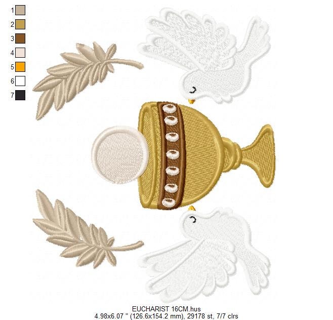 Chalice embroidery designs - Communion embroidery design machine embroidery pattern - Catholic embroidery file - Doves Bread Wheat church Marcia Embroidery