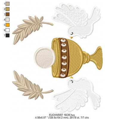 Chalice embroidery designs - Communion embroidery design machine embroidery pattern - Catholic embroidery file - Doves Bread Wheat church Marcia Embroidery