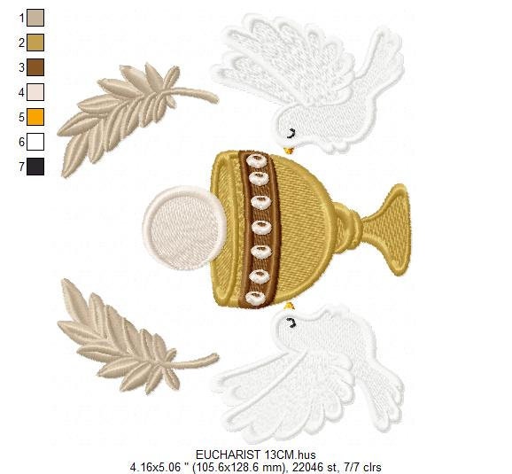 Chalice embroidery designs - Communion embroidery design machine embroidery pattern - Catholic embroidery file - Doves Bread Wheat church Marcia Embroidery