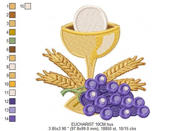 Chalice embroidery designs - Communion embroidery design machine embroidery pattern - Catholic embroidery file - Grape Bread Wheat church Marcia Embroidery