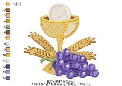 Chalice embroidery designs - Communion embroidery design machine embroidery pattern - Catholic embroidery file - Grape Bread Wheat church Marcia Embroidery