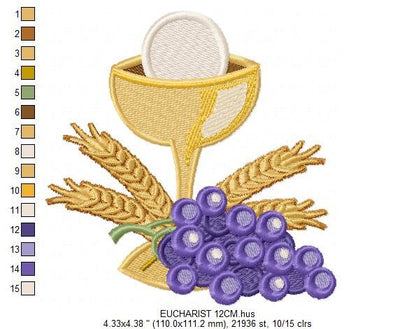 Chalice embroidery designs - Communion embroidery design machine embroidery pattern - Catholic embroidery file - Grape Bread Wheat church Marcia Embroidery