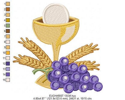 Chalice embroidery designs - Communion embroidery design machine embroidery pattern - Catholic embroidery file - Grape Bread Wheat church Marcia Embroidery