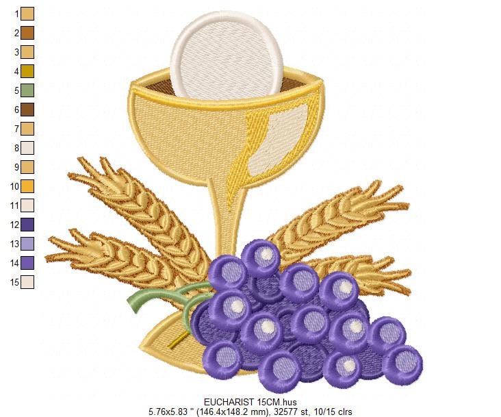 Chalice embroidery designs - Communion embroidery design machine embroidery pattern - Catholic embroidery file - Grape Bread Wheat church Marcia Embroidery