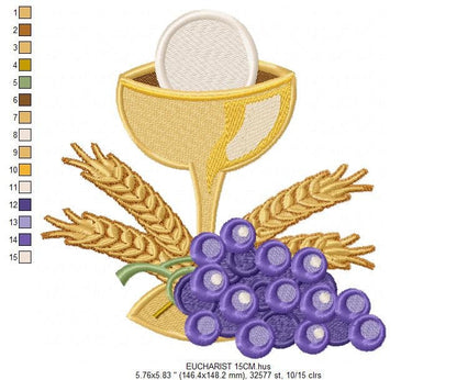 Chalice embroidery designs - Communion embroidery design machine embroidery pattern - Catholic embroidery file - Grape Bread Wheat church Marcia Embroidery