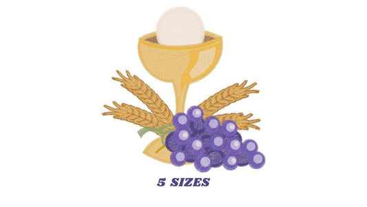 Chalice embroidery designs - Communion embroidery design machine embroidery pattern - Catholic embroidery file - Grape Bread Wheat church Marcia Embroidery