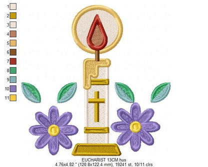 Holy candle embroidery designs - Communion Eucharist machine embroidery pattern - Religious Catholic file - Instant digital download pes jef