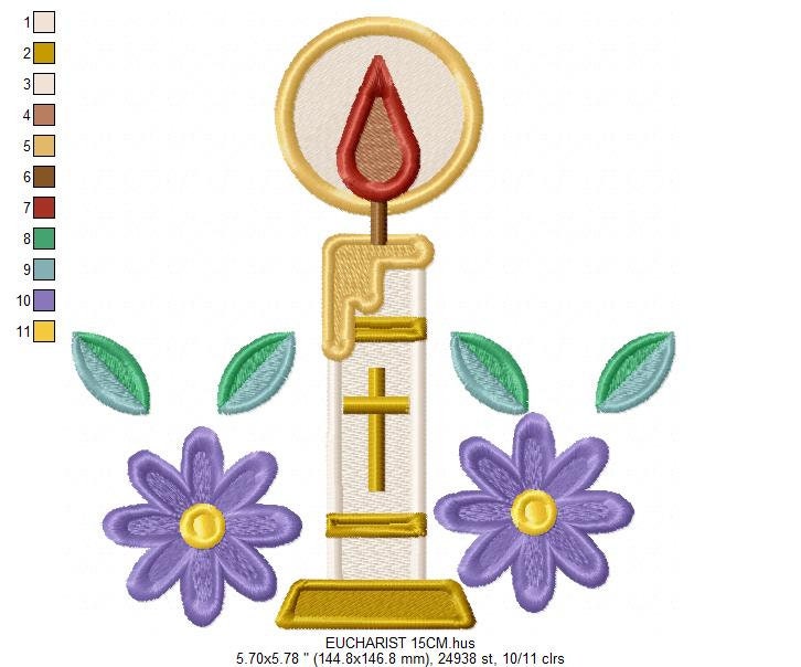 Holy candle embroidery designs - Communion Eucharist machine embroidery pattern - Religious Catholic file - Instant digital download pes jef