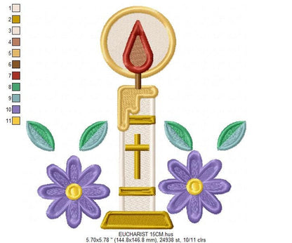 Holy candle embroidery designs - Communion Eucharist machine embroidery pattern - Religious Catholic file - Instant digital download pes jef