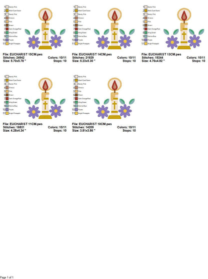 Holy candle embroidery designs - Communion Eucharist machine embroidery pattern - Religious Catholic file - Instant digital download pes jef