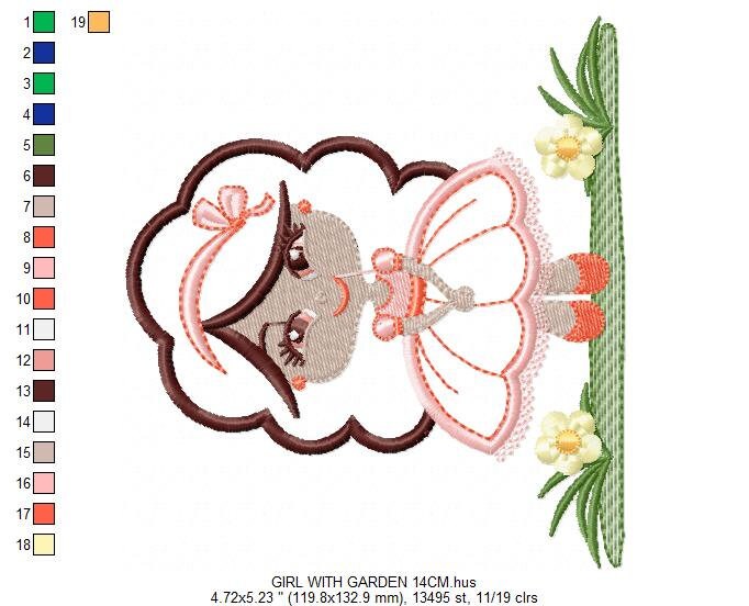 Long Hair Girl embroidery designs - Princess embroidery design machine embroidery pattern - Girl with flowers embroidery - Girl applique Marcia Embroidery