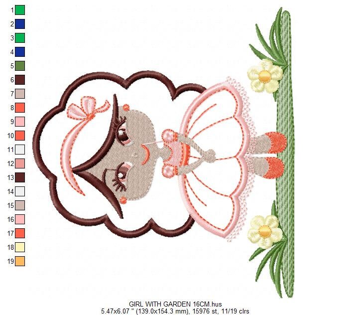 Long Hair Girl embroidery designs - Princess embroidery design machine embroidery pattern - Girl with flowers embroidery - Girl applique Marcia Embroidery