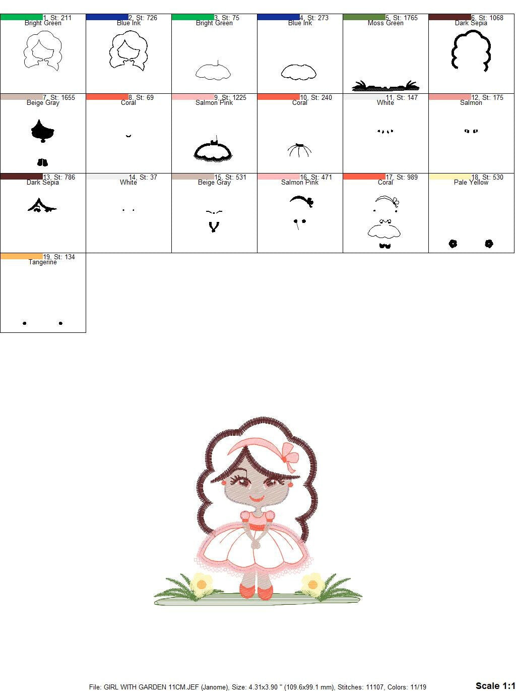 Long Hair Girl embroidery designs - Princess embroidery design machine embroidery pattern - Girl with flowers embroidery - Girl applique Marcia Embroidery