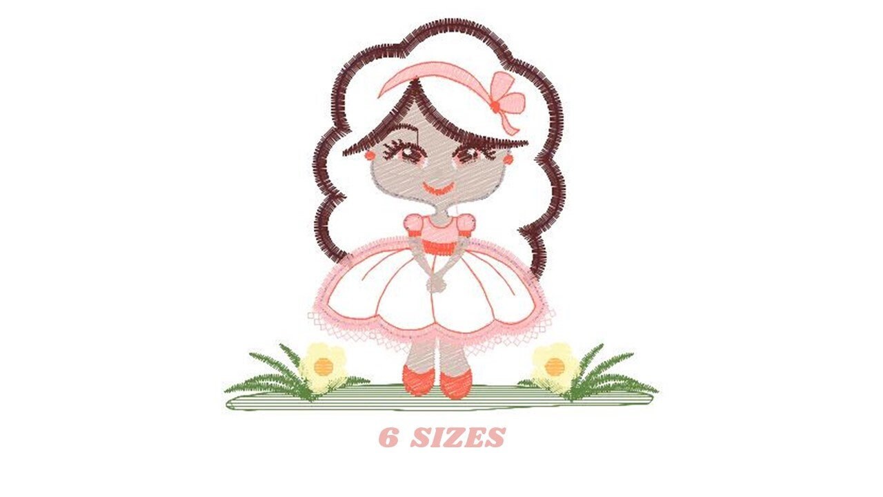 Long Hair Girl embroidery designs - Princess embroidery design machine embroidery pattern - Girl with flowers embroidery - Girl applique Marcia Embroidery