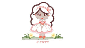 Long Hair Girl embroidery designs - Princess embroidery design machine embroidery pattern - Girl with flowers embroidery - Girl applique