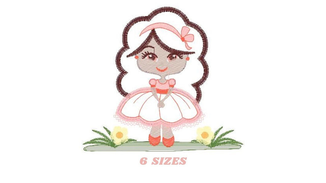 Long Hair Girl embroidery designs - Princess embroidery design machine embroidery pattern - Girl with flowers embroidery - Girl applique