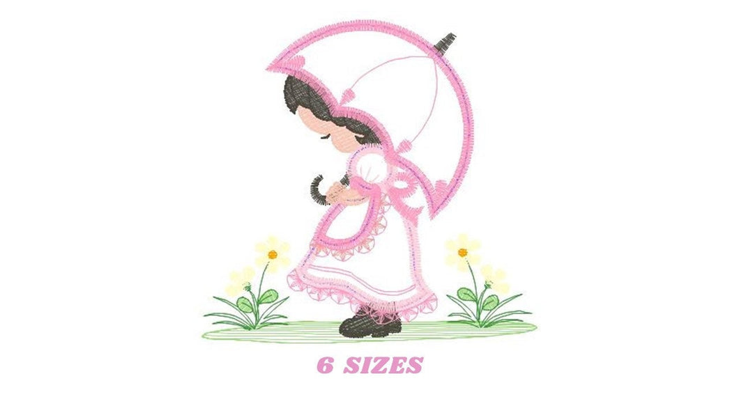 Girl embroidery designs - Flower girl embroidery design machine embroidery pattern - girl with flowers embroidery file gueisa embroidery