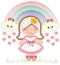 Charger l&#39;image dans la galerie, Girl with rainbow and hearts embroidery designs - Raining Rainbow embroidery design machine embroidery pattern - instant download pes jef
