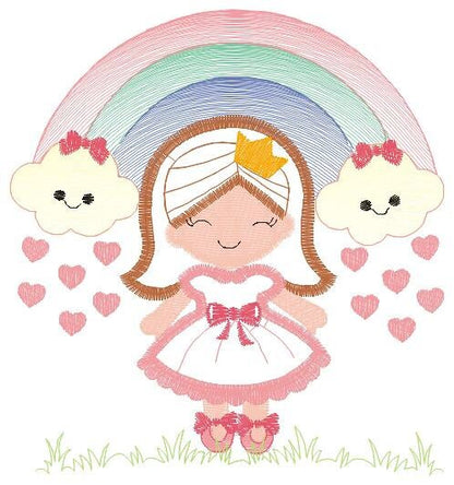 Girl with rainbow and hearts embroidery designs - Raining Rainbow embroidery design machine embroidery pattern - instant download pes jef Marcia Embroidery